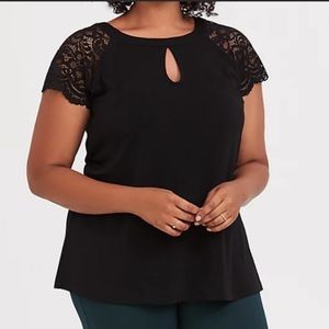 Torrid Black Keyhole Blouse With Black lace Sleeve Size 1